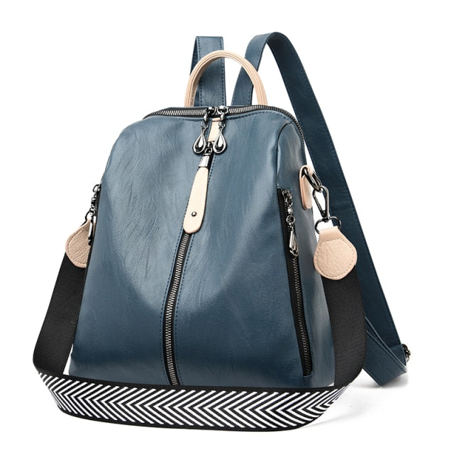 Sac À Dos En Cuir Cartable Femme Bleu