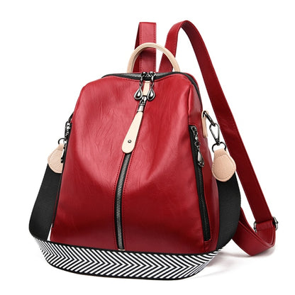 Sac À Dos En Cuir Cartable Femme Rouge