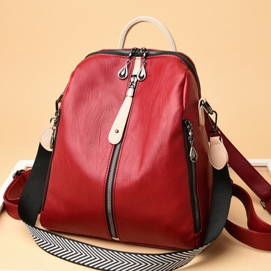 Sac À Dos En Cuir Cartable Femme Rouge