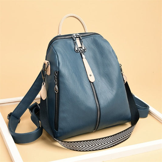 Sac À Dos En Cuir Cartable Femme Bleu